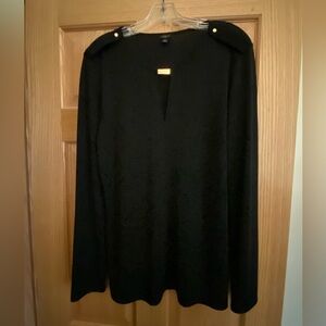 Ann Taylor - long sleeve - XL gold detail black top